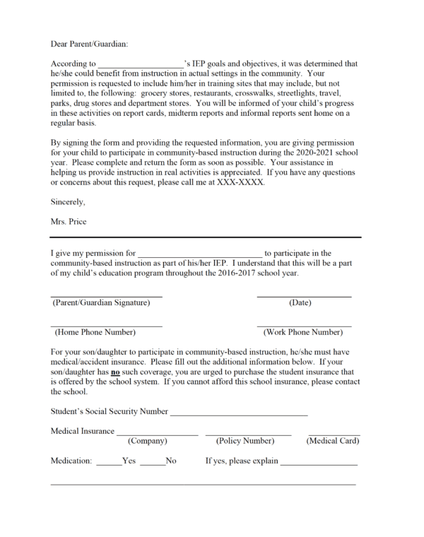 CBI Forms: Sample Permission Form